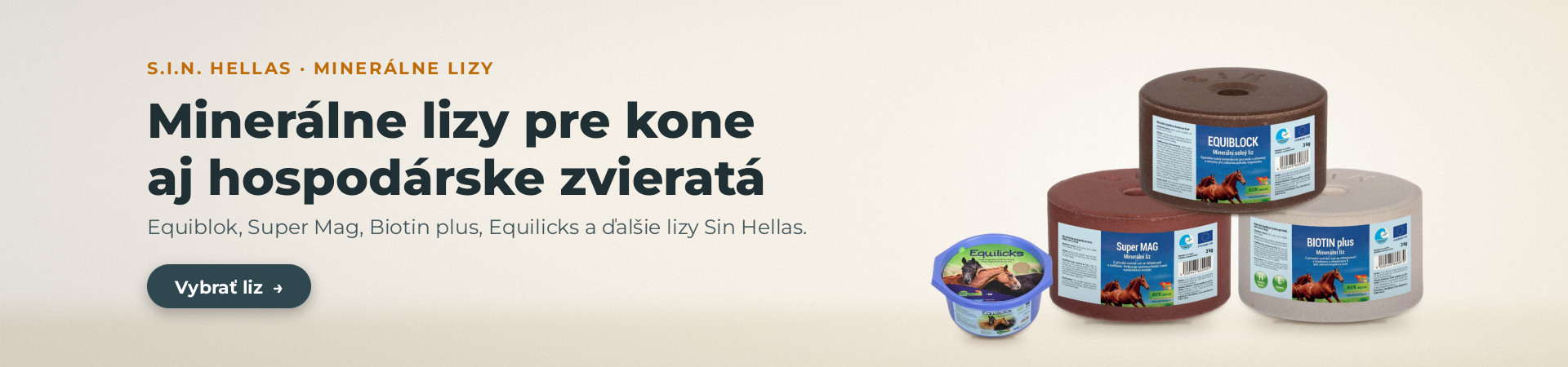 Minerálne lizy S.I.N. Hellas – Equiblok, Super Mag, Biotin plus